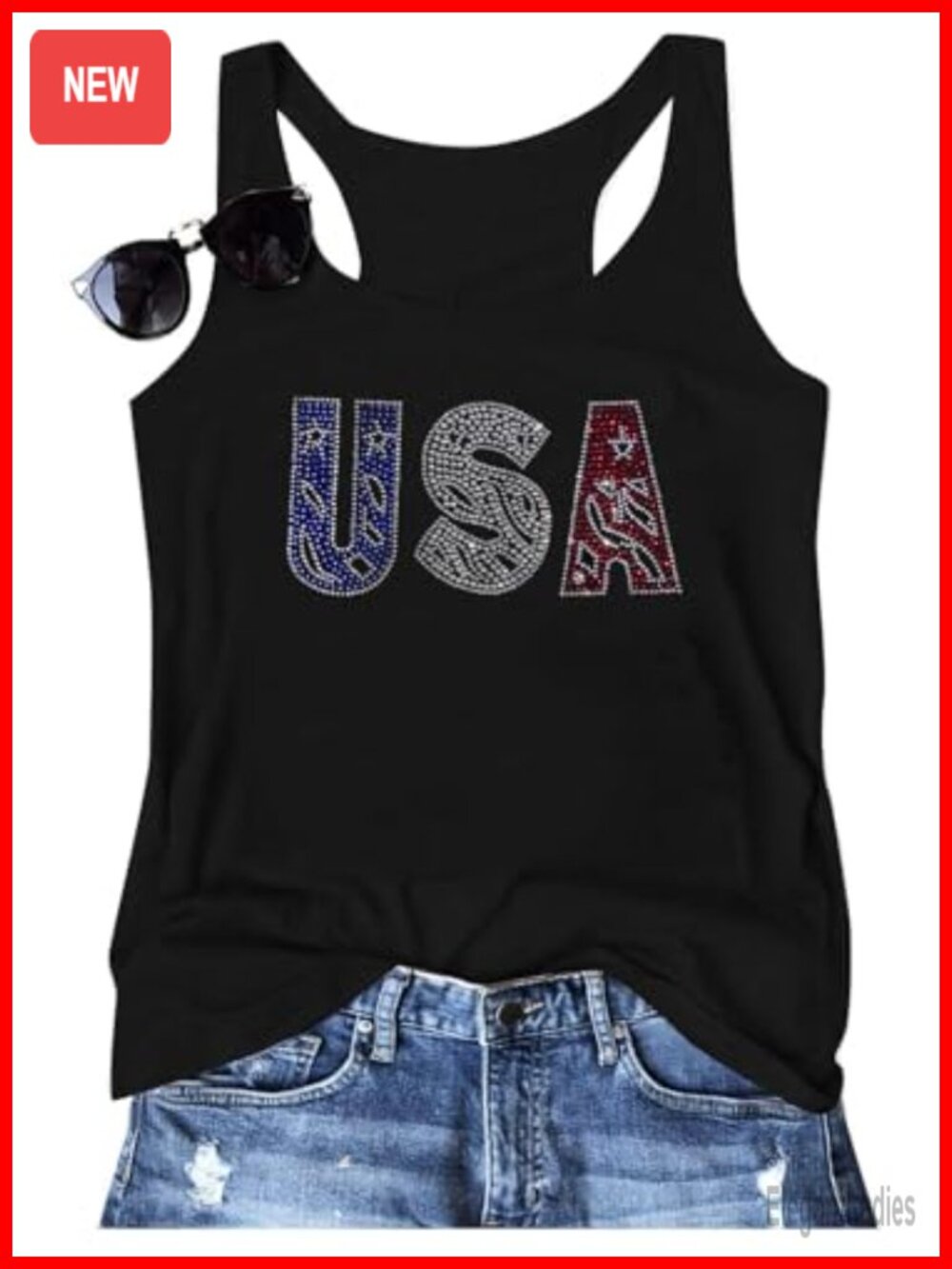 Sequin USA Flag Tank Top Patriotic 4th of July Shirt
